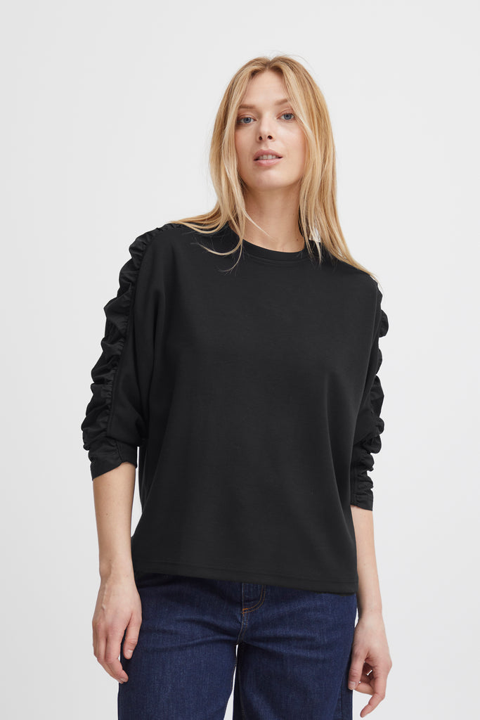 black rouched sleeve top