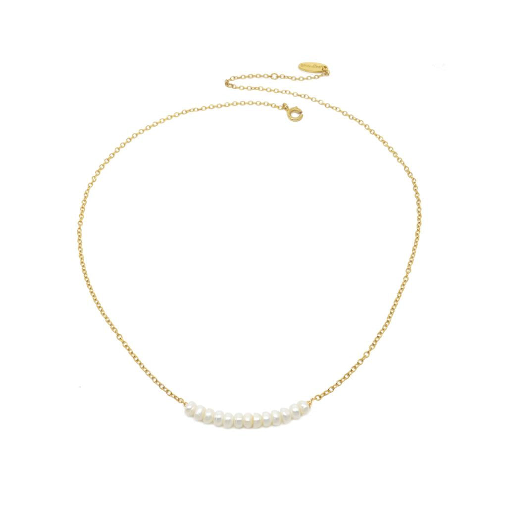 Freshwater multi pearl string fine chain necklace gold